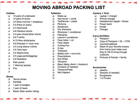 moving abroad packing list